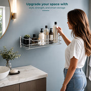 Plantex Bathroom Shelf for Wall Steel/Wall Mounted Shelf for Kitchen with Railings/Washroom Organizer (16 inch, Chrome)