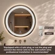 Plantex Glass Mirror With Light With 3 Tone/Touch Wall Mount Mirror For Bedroom/Dressing Room/Living Room - Round Shape (24 Inch), White