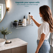 Plantex Wall Mounted Shelf for Bathroom/Stainless Steel Kitchen Shelf with Railings/Perfume Rack/Bathroom Accessories Holder (14 inch, Chrome)