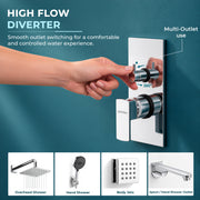 Plantex 4 Way Thermostatic Shower Jet Diverter with Single Lever High Flow Mixer/Pure Brass Concealed Body & Exposed Parts Kit/Outlet Bathroom Valve - Chrome (Kubix Premium-2586)