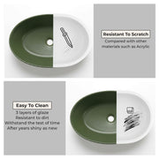 Plantex Designer Ceramic Basin/Table Top Wash Basin for Bathroom/Countertop Vessel Sink Basin for Home/Office/Restaurant (Green, 22 x 14 x 7 Inch)