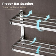 Plantex Double Towel Rack for Bathroom/24 Inch Dual Towel Holder/Towel Bar/Towel Henger/Bathroom Accessories - Pack of 1 (Chrome)