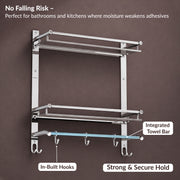 Plantex Bathroom Organiser with Drill/3 Tier Bathroom Accessories Set Stainless Steel/Bathroom Self Rack with Towel Hanger and Hooks/Wall Mount Rack Multipurpose(3-Tier Chrome)