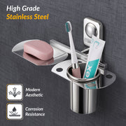 Plantex Stainless Steel 2in1 Tumbler Holder with Soap Dish/Tooth Brush Holder/Soap Stand for Bathroom/Bathroom Accessories - (Chrome)