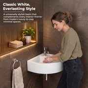 Plantex White Ceramic Corner Washbasin/Wall Mount Basin for Bathroom/Wall Hung Wash Basin/Small Corner Sink/10 Years Glaze Warranty by Plantex (Cornia - 16 x 16 x 10 Inch)