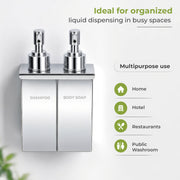 Plantex Double Liquid Soap Dispenser for Bathroom/304 Grade Stainless Steel Shampoo Dispenser/Body Soap Dispenser/Bathroom Accessories - Pack of 1 (Regent, Chrome)