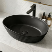 Plantex Designer Ceramic Basin/Table Top Wash Basin for Bathroom/Countertop Vessel Sink Basin for Home/Office/Restaurant (Matt Black, 22 x 14 x 7 Inch)