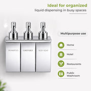 Plantex Triple Liquid Soap Dispenser for Bathroom/304 Grade Stainless Steel Shampoo Dispenser/Square Hand wash Dispenser/Bathroom Accessories - Pack of 1 (Regent, Chrome)