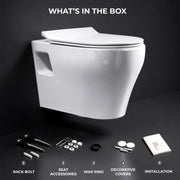 Plantex Ceramic Commode for Toilet/Rim Washdown Western Commode/P Trap Wall Hung Toilet for Bathroom with Soft Close Seat Cover - (White)