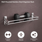 Plantex Bathroom Rack Steel/Bathroom Accessories Set Stainless Steel/Bathroom Organizer with Hooks and Railings for Kitchen/Multipurpose Bathroom Stand(16x5 inch, Chrome)