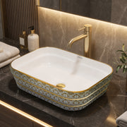 Plantex Designer Wash Basin for Bathroom/Ceramic Table Top Washbasin/Countertop Vessel Sink Basin - (White Art, 20 x 15 x 6 Inch)