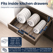 Plantex Stainless Steel Plate Organizer for Kitchen Cabinet/Plate Holder for Modular Kitchen/Saucer/Thali/Plate Rack Stand/Plate Holder for Modular Kitchen/Tandem Box Accessories - Set of 3 (Chrome)