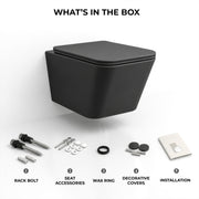 Plantex Imported Italica Ceramic Wall Hung Commode for Toilet/Rimless Western Toilet/Commode with Soft Closing Toilet Seat - P Trap (Square - Matt Black)