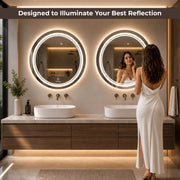 Plantex Glass Mirror With Light With 3 Tone/Touch Wall Mount Mirror For Bedroom/Dressing Room/Living Room - Round Shape (24 Inch), White