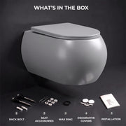 Plantex Imported Ceramic Wall Mounted Commode/Rimless Washdown Western Commode Toilet/Western Toilet with Soft Close Seat Cover - P Trap (Matt Grey)