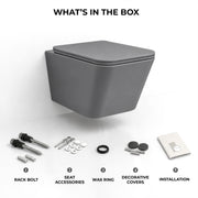 Plantex Imported Italica Ceramic Wall Hanging Commode/Rimless Washdown Flush Commode/Western Toilet with Soft Close Toilet Seat Cover - P trap (Square - Matt Dark Grey)