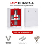Plantex Metal Emergency First Aid Box for Home/Medical Boxes for Medicine Storage with Multi Compartments for School, Office - with Lock (Red & White) Big Size, Wall Mount