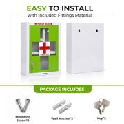 Plantex Metal Emergency First Aid Box for Home/Medical Kit Box for Medicine Storage with Multi Compartments for School, Office - Lockable (Green & White) Big Size, Wall Mount