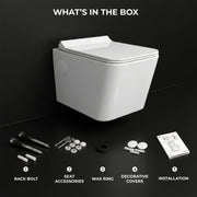 Plantex Platinum Ceramic Wall Hung Commode/P Trap Western Commode for Toilet/Rim Washdown Western Toilet with Soft Close Toilet Seat Cover- (White)