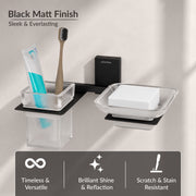 Plantex 304 Grade Stainless Steel Glass Soap Dish with Tumbler Holder/Soap Stand/Bathroom Accessories - Crystal (Black)