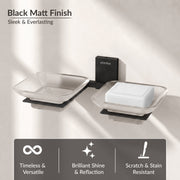 Plantex 304 Grade Stainless Steel Frosted Glass Double Soap Dish/Soap Stand/Dual Soap Holder/Bathroom Accessories - Crystal (Black)