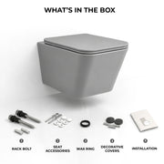 Plantex Imported Italica Ceramic Wall Hung Commode Toilet/Rimless Western Toilet/Washdown Commode with Soft Closing Toilet Seat - P Trap (Square - Matt Light Grey)
