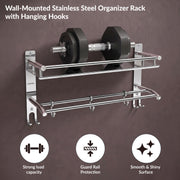 Plantex Stainless Steel Bathroom Shelf/Bathroom Stand for Wall/Bathroom Racks and Shelves with Hooks & Towel Holder/Bathroom Organiser with Drill (2-Tier, Chrome, Polished)