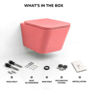 Plantex Rimless Washdown Western Toilet/Imported Italica Ceramic Wall Hung Commode/P - Trap Western Commode for Bathroom with Soft Close Toilet Seat Cover (Square - Matt Pink)