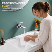 Plantex Long Body Bib Tap for Bathroom with Water Saving Aerator/Taps for Bathroom/Wall Mount Wash Basin Tap with Teflon Tape and Wall Flange (Celesiya-1242-Chrome)