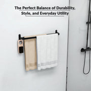 Plantex Aluminium Dual Towel Rod/Towel Hanger/Cloth Hanger for Bathroom with Hooks/Bathroom Accessories (Black) 24 Inch