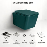 Plantex Platinum Ceramic Wall Hung Commode / P Trap Western Commode for Toilet/ Rim Washdown Western Toilet with Soft Close Toilet Seat Cover- (Palm)