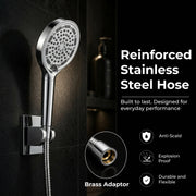 Plantex Abs Hand Shower For Bath/6 Mode Shower Hand With1.5 Meter Flexible Hose Pipe With Wall Hook-(Chrome)