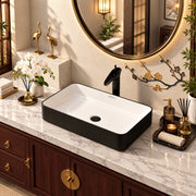 Plantex Ceramic Wash Basin for Bathroom/Tabletop Washbasin/Counter Top Black Washbasin/Vessel Sink (White & Black-25x14x5 Inch)