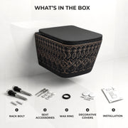 Plantex Ceramic Wall Hung Commode/Rimless Washdown Western Commode/P Trap Western Toilet with Soft Close  Seat Cover - (Matt Black)