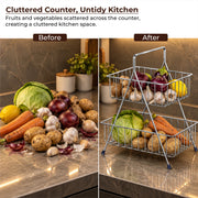 Plantex Fruit Basket for Dining Table/2-Tier Fruit Stand for Kitchen/Vegetable Basket Stand “ Chrome (36.5 x 30.5 x 19 cm)
