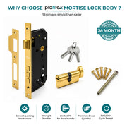Plantex Mortise Door Lock Set with Brass Cylinder & Keys/Heavy-Duty Main Door Lock Body - Pack of 1 (PVD Gold)