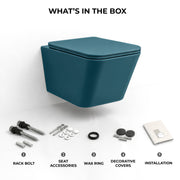 Plantex Imported Ceramic Wall Hung Commode for Toilet/Rimless Washdown Flushing/Western Commode with Soft Closing Toilet Seat - P Trap - (Pine Blue)