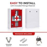 Plantex Metal Emergency First Aid Box for Home/Medical Boxes for Medicine Storage with Multi Compartments for School, Office - with Lock (Red & White) Big Size, Wall Mount