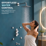 Plantex 3 Way Thermostatic Shower Diverter/Pure Brass Concealed & Exposed 3-Outlet Mixer Valve Body/Multi-Function Bathroom Diverter with Button Control - Chrome (TSP-095A)