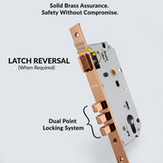 Plantex Door Lock Set with Keys/Mortise Door Lock for Home/Office/Hotel - Pack of 1 (OHMH-21, PVD Rose Gold & Black)