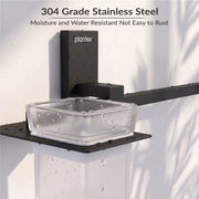 Plantex 304 Grade Stainless Steel Glass Tumbler Holder with Napkin Ring/Toothbrush Holder/Towel Holder for Bathroom/Bathroom Accessories - Pack of 1 (Crystal, Black)