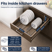 Plantex Stainless Steel Plate Organizer for Kitchen/Plate Holder Stand/Thali Stand for Kitchen Drawer/Saucer Plates Rack/Tandem Box Accessories – Set of 2 (Size - 4 & 8 Inch, Slots 10–14, Chrome)