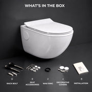 Plantex Platinum Ceramic Commode for Toilet/Rimless Wall Hung Western Toilet/Bathroom Commode With Soft Closing Toilet Seat - P Trap (White)