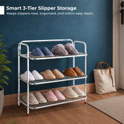Plantex Stainless Steel Shoe Rack for Home/3 Tier Slipper Stand for Home & Outdoor/Durable Shoe Organizer Stand/Space Saving Footwear Rack - (Silver)