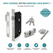 Plantex Mortise Door Lock Set with Brass Cylinder & Keys/Heavy-Duty Main Door Lock Body - Pack of 1 (Satin)