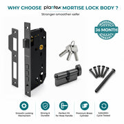 Plantex Mortise Door Lock Set with Brass Cylinder & Keys/Heavy-Duty Main Door Lock Body - Pack of 1 (Satin Black)