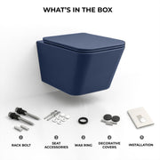 Plantex Imported Italica Ceramic Wall Hung Commode for Toilet/Rimless Washdown Flush/Commode with Soft Closing Toilet Seat - P Trap (Square - Dark Blue)