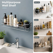 Plantex Bathroom Shelf for Wall Steel/Wall Mounted Shelf for Kitchen with Railings/Washroom Organizer (16 inch, Chrome)