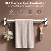 Plantex Anti Rust 304 Grade Stainless Steel Folding Single Towel Rod with Hooks/Towel Holder for Bathroom/Towel Bar/Hanger/Bathroom Accessories - Pack of 2 (24 Inch-Chrome)
