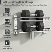 Plantex Bathroom Organiser Without Drill/Stainless Steel Bathroom Accessories Set with Soap Dish and Brush Slots/Hooks/Tumbler Holder/Steel Soap Holder for Bathroom-(2-Tier, Chrome)